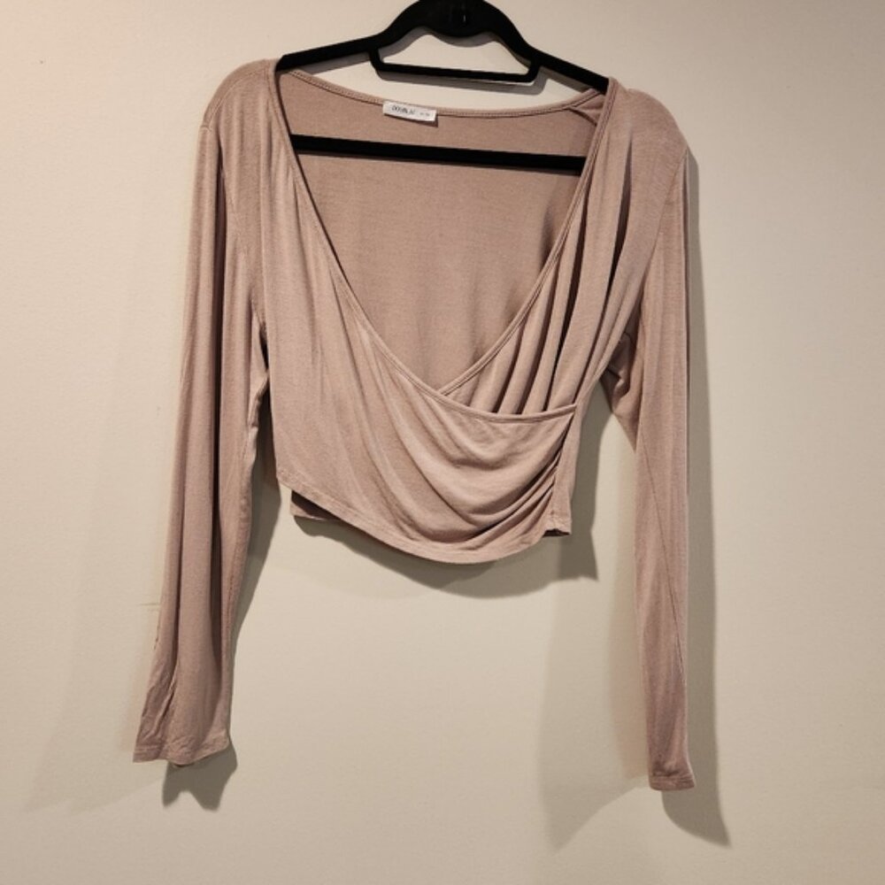 3/$10 DOUBLJU wrap crop top long sleeve tan color size 3XL